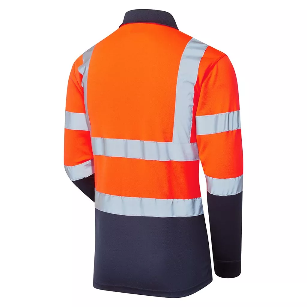 Custom Printed Hi-Vis 2 Tone Orange Long Sleeve Polo Shirt – photo 2