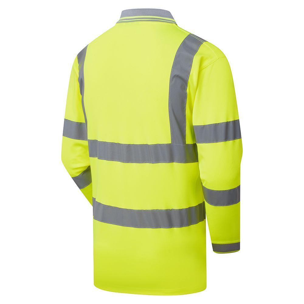 Custom Printed Hi-Vis Yellow Long Sleeve Bird Eye Polo Shirt – photo 2