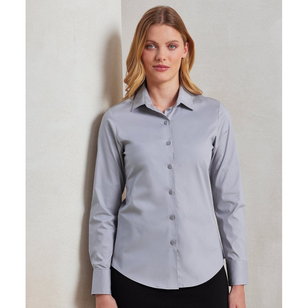 Premier Women's Stretch Fit Cotton Poplin Long Sleeve Blouse