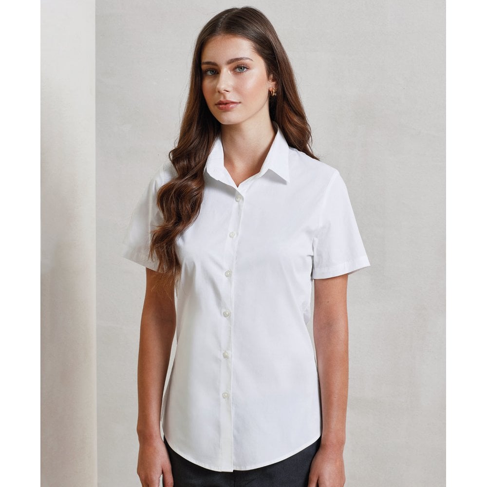 Premier Women's Stretch Fit Cotton Poplin Short Sleeve Blouse