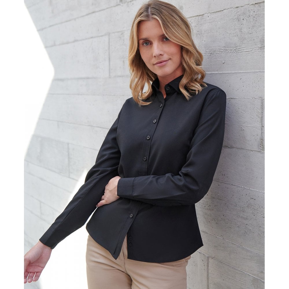 Henbury Women's Long Sleeve 'Cotton-feel' Coolplus® Shirt