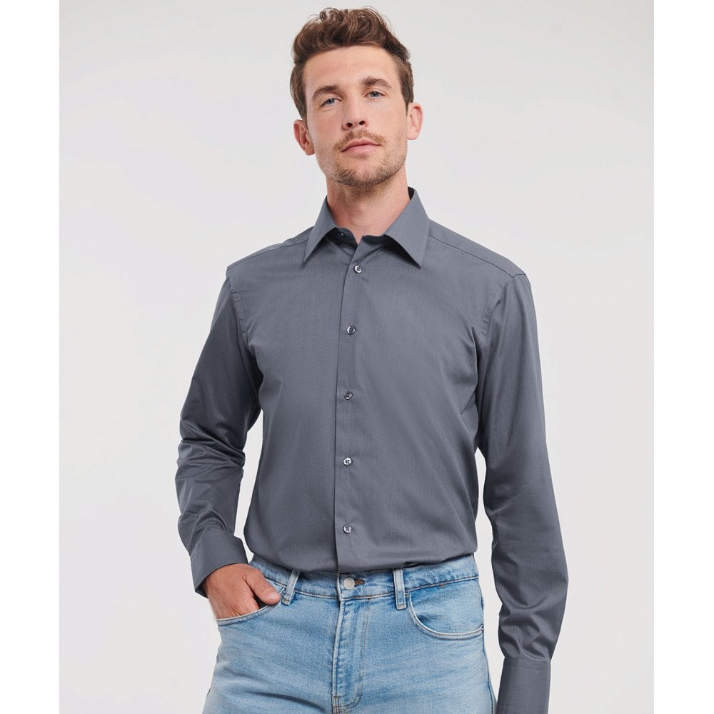 Russell Collection Russell Long Sleeve Polycotton Easycare Fitted Poplin Shirt