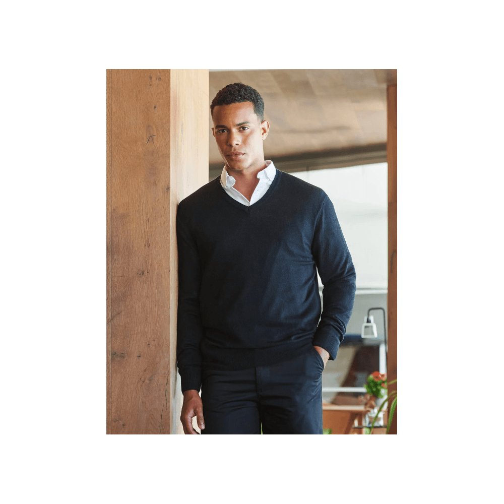 Henbury Cashmere Touch Acrylic V-neck Jumper