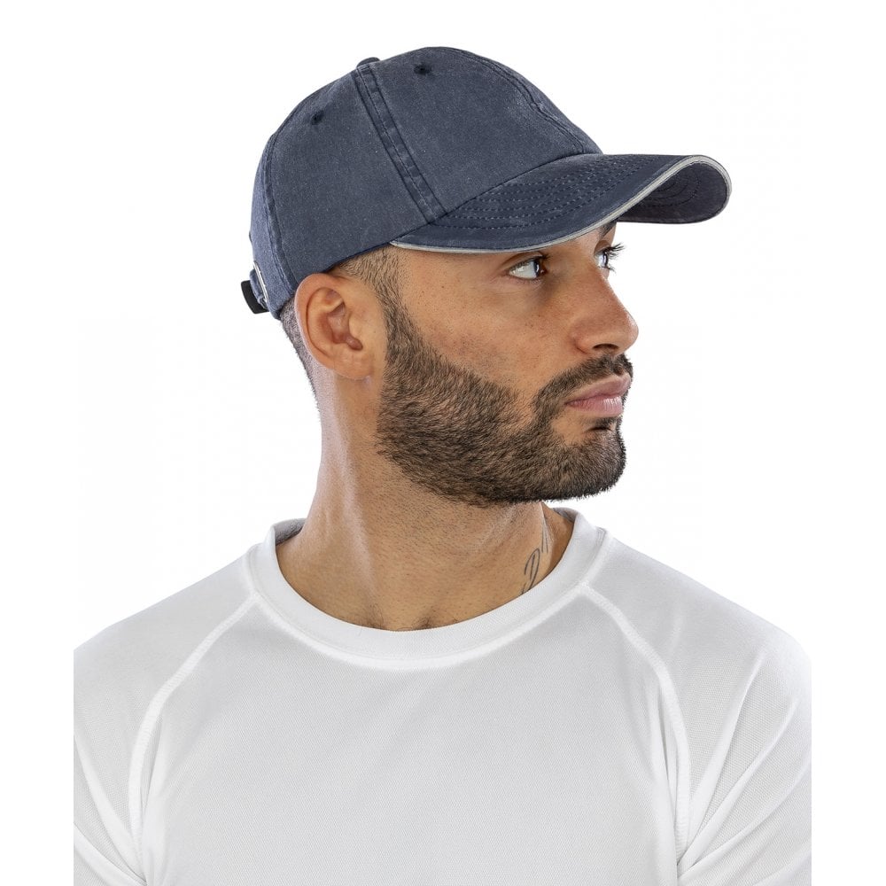 Result Headwear Washed Line Cotton Cap with Sandwich Peak