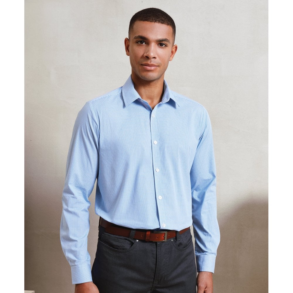 Premier Microcheck (Gingham) Long Sleeve Cotton Shirt