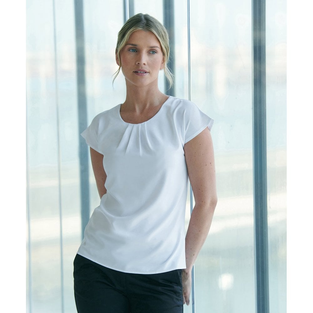 Henbury Women's Pleat Front Short Sleeve Blouse
