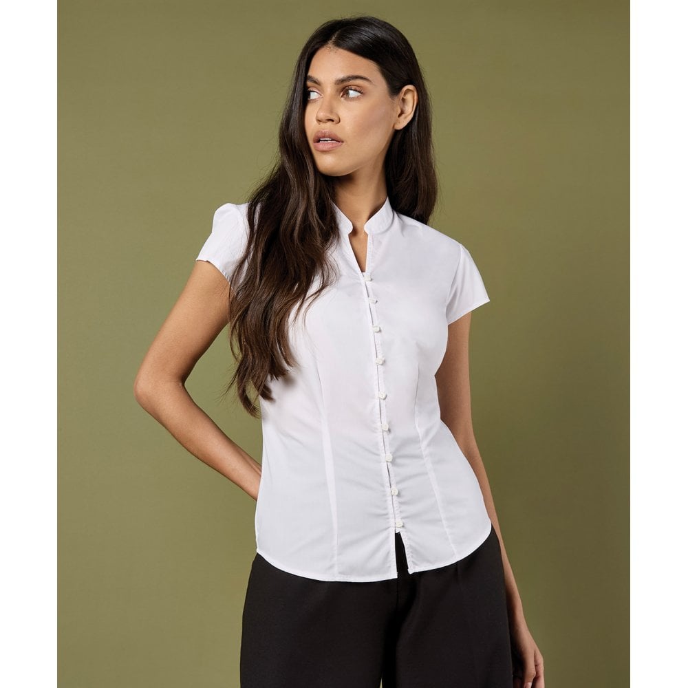 Kustom Kit Women's Continental Blouse Mandarin Collar Cap Sleeve