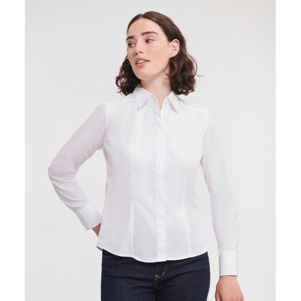 Russell Collection Russell Women's Long Sleeve Polycotton Easycare Fitted Poplin Shirt
